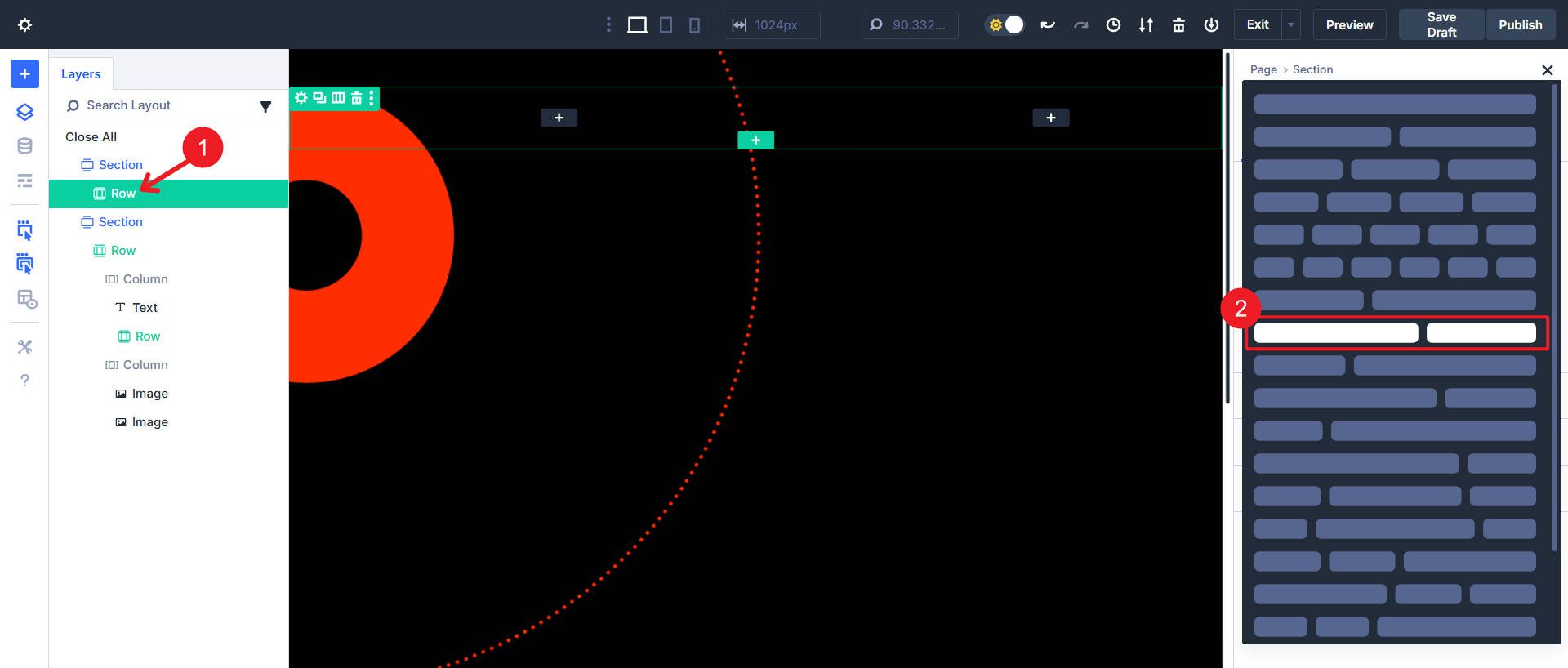 Row Column Structure inside the Regular Section