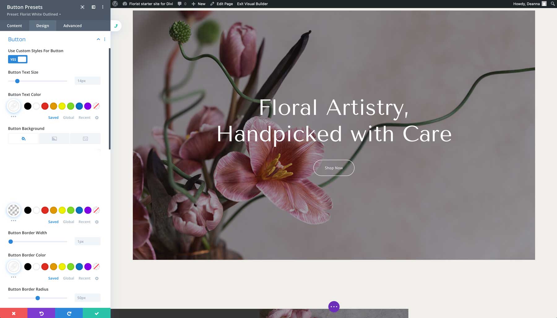 florist starter site for Divi