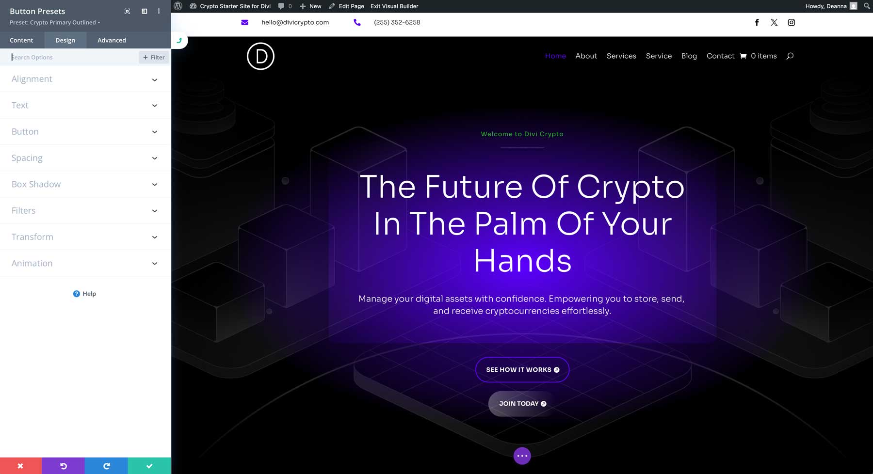 crypto starter site for Divi