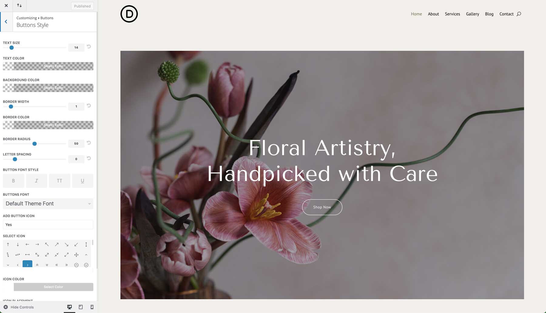 florist starter site for Divi