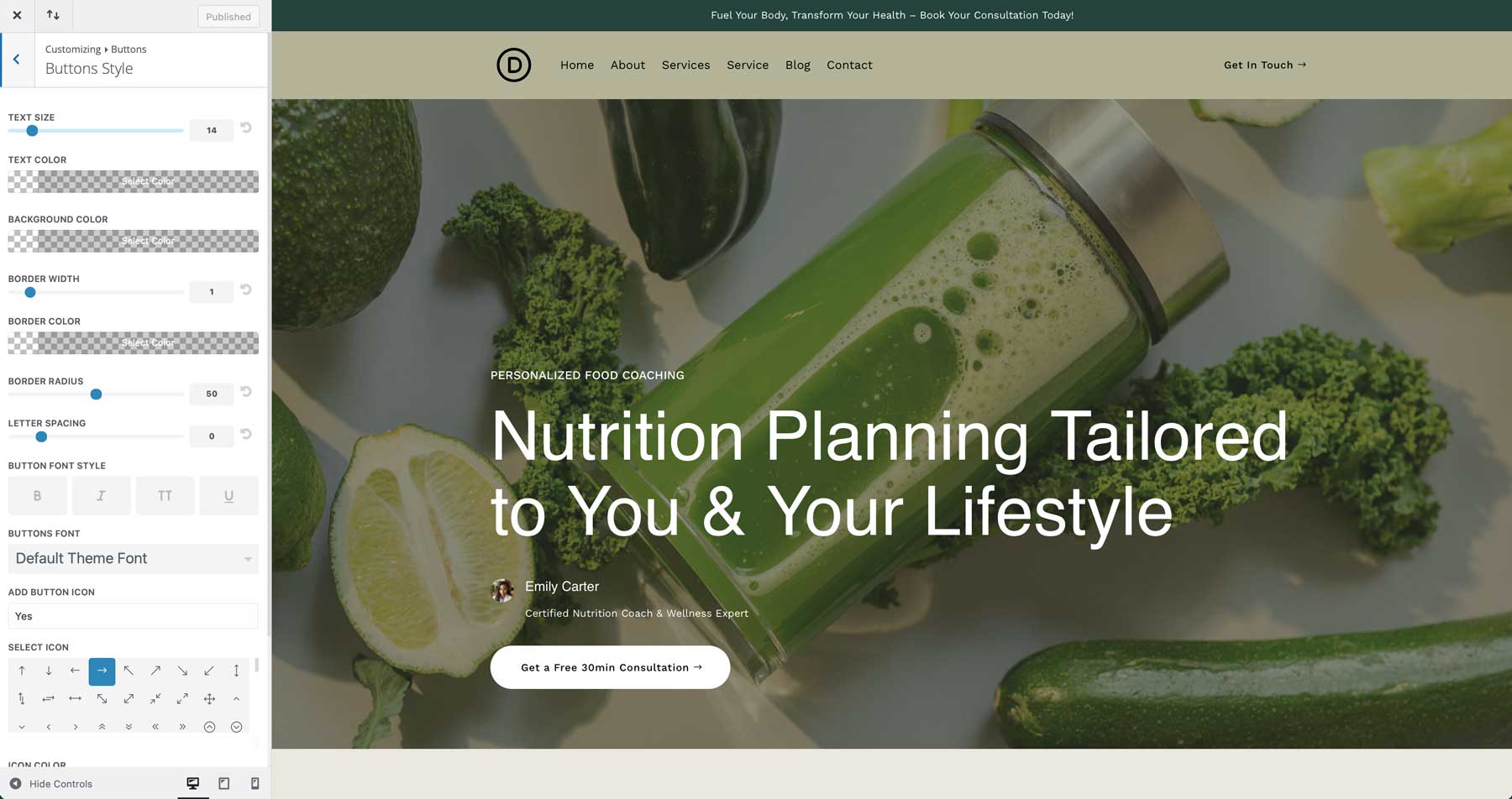 food coach starter site for Divi