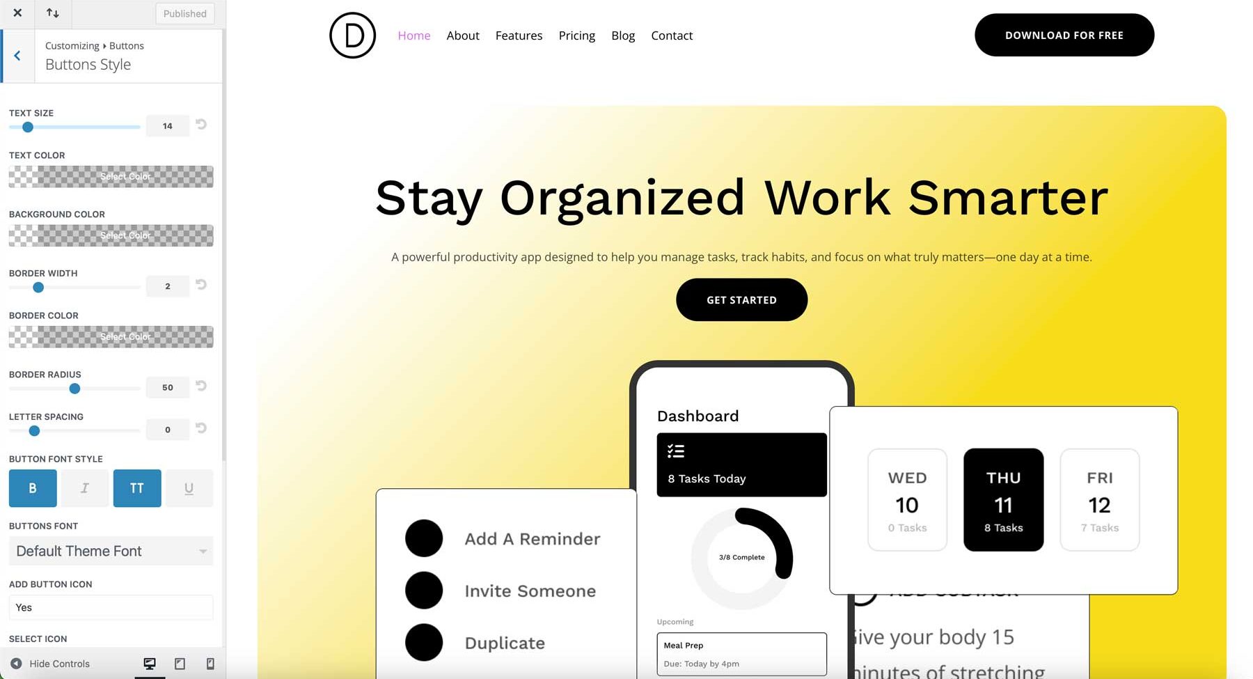 mobile app starter site for Divi