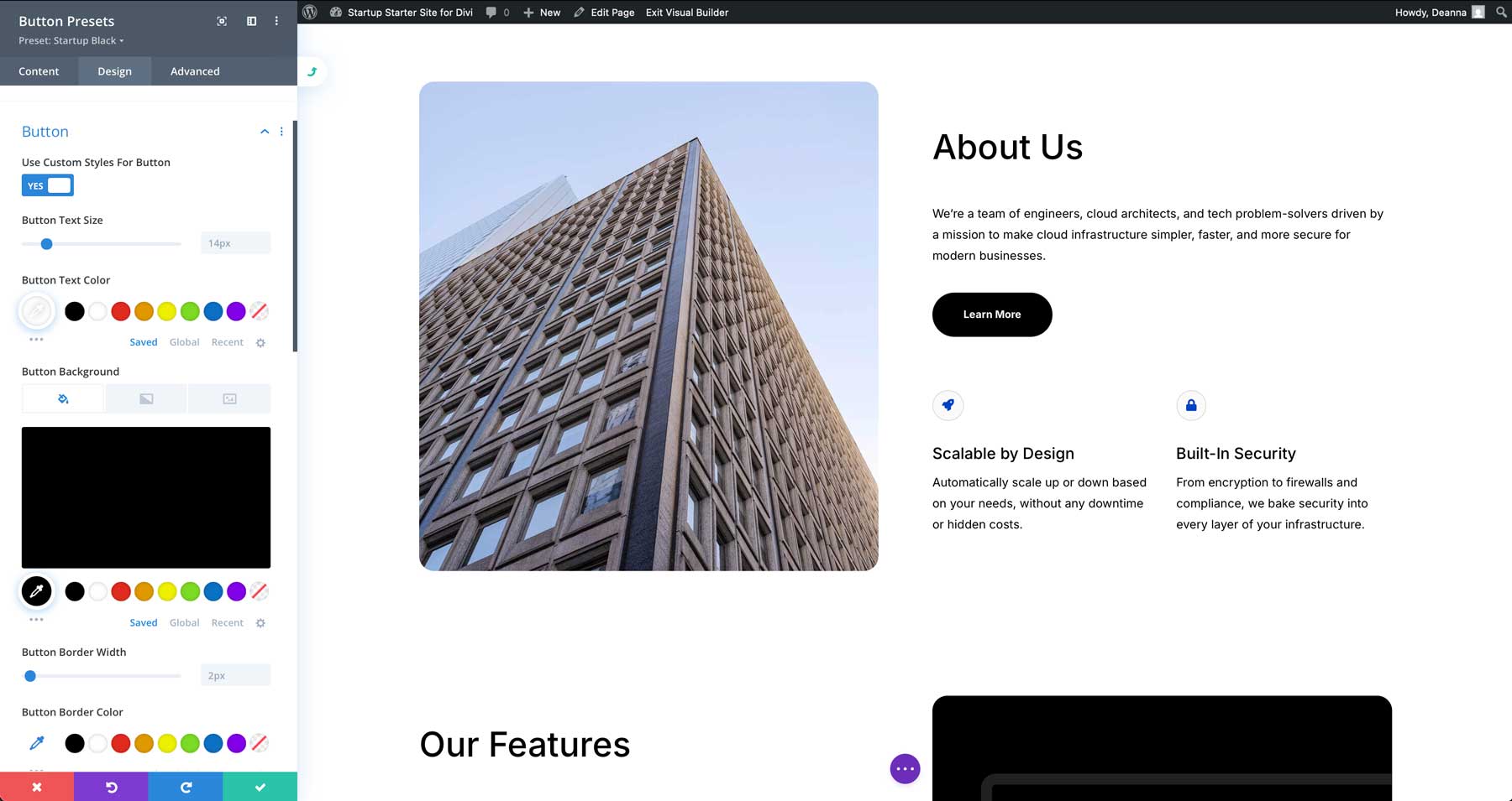 startup starter site for Divi