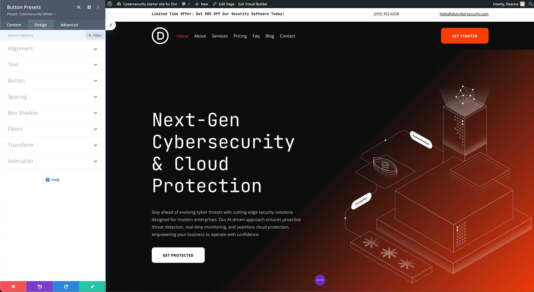 cybersecurity starter site for Divi