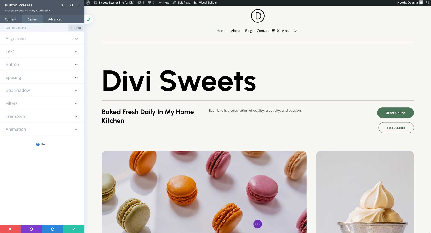 sweets starter site for Divi