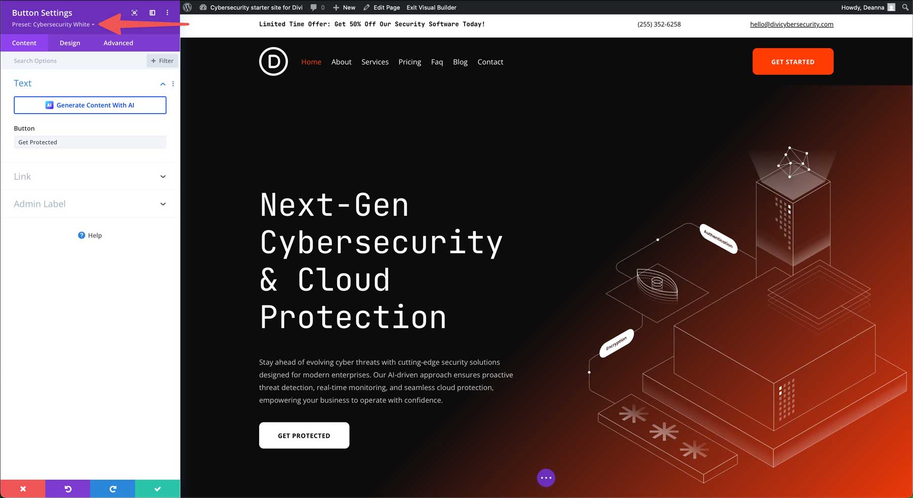 cybersecurity starter site for Divi
