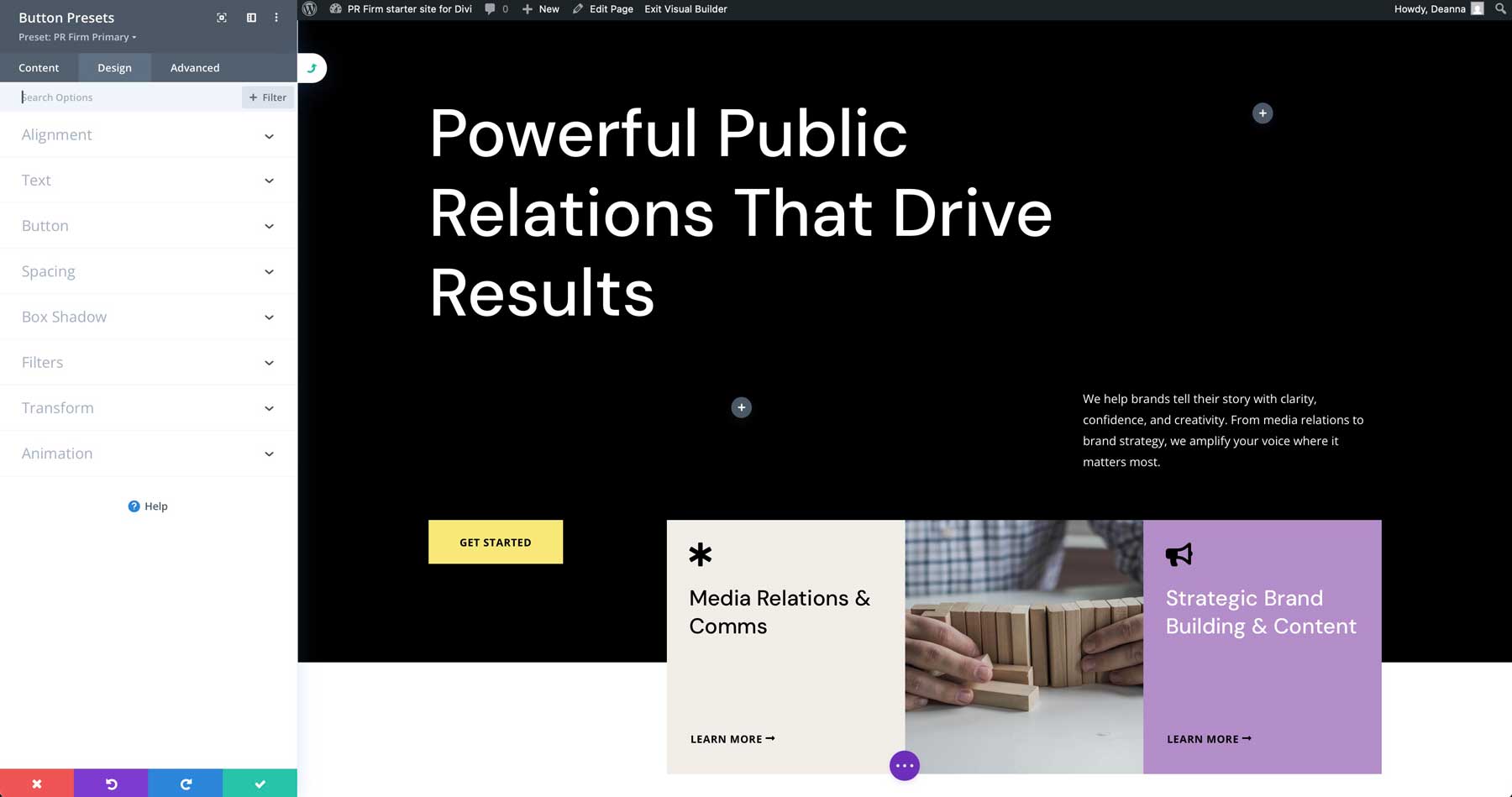PR Firm starter site for Divi