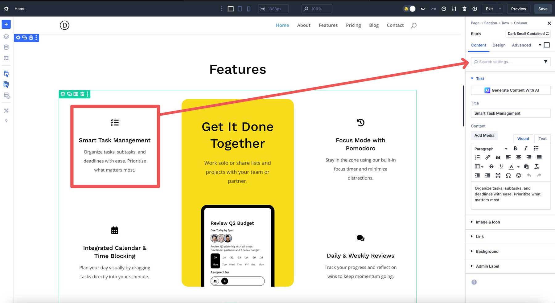 content tab search settings