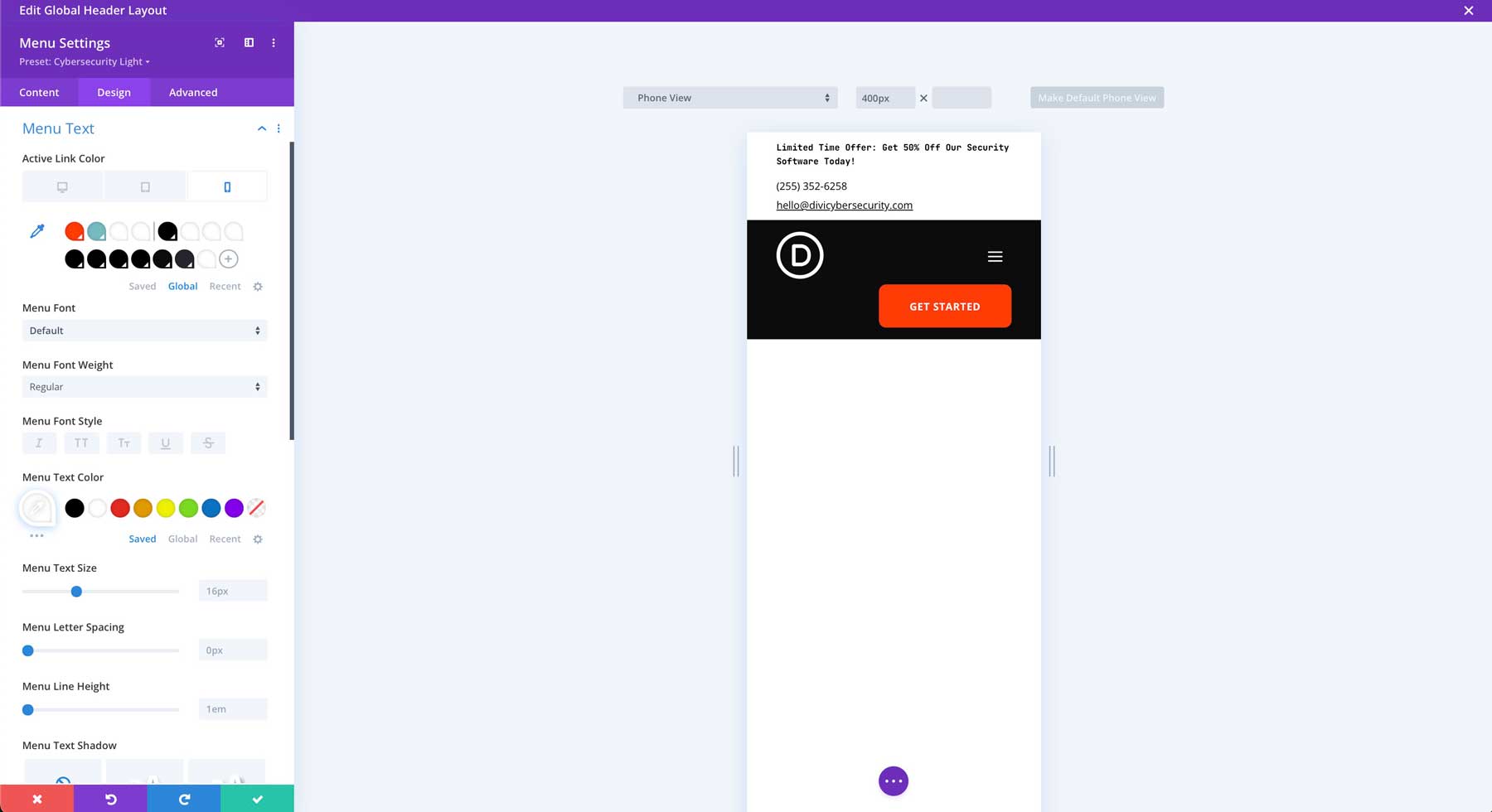cybersecurity starter site for Divi