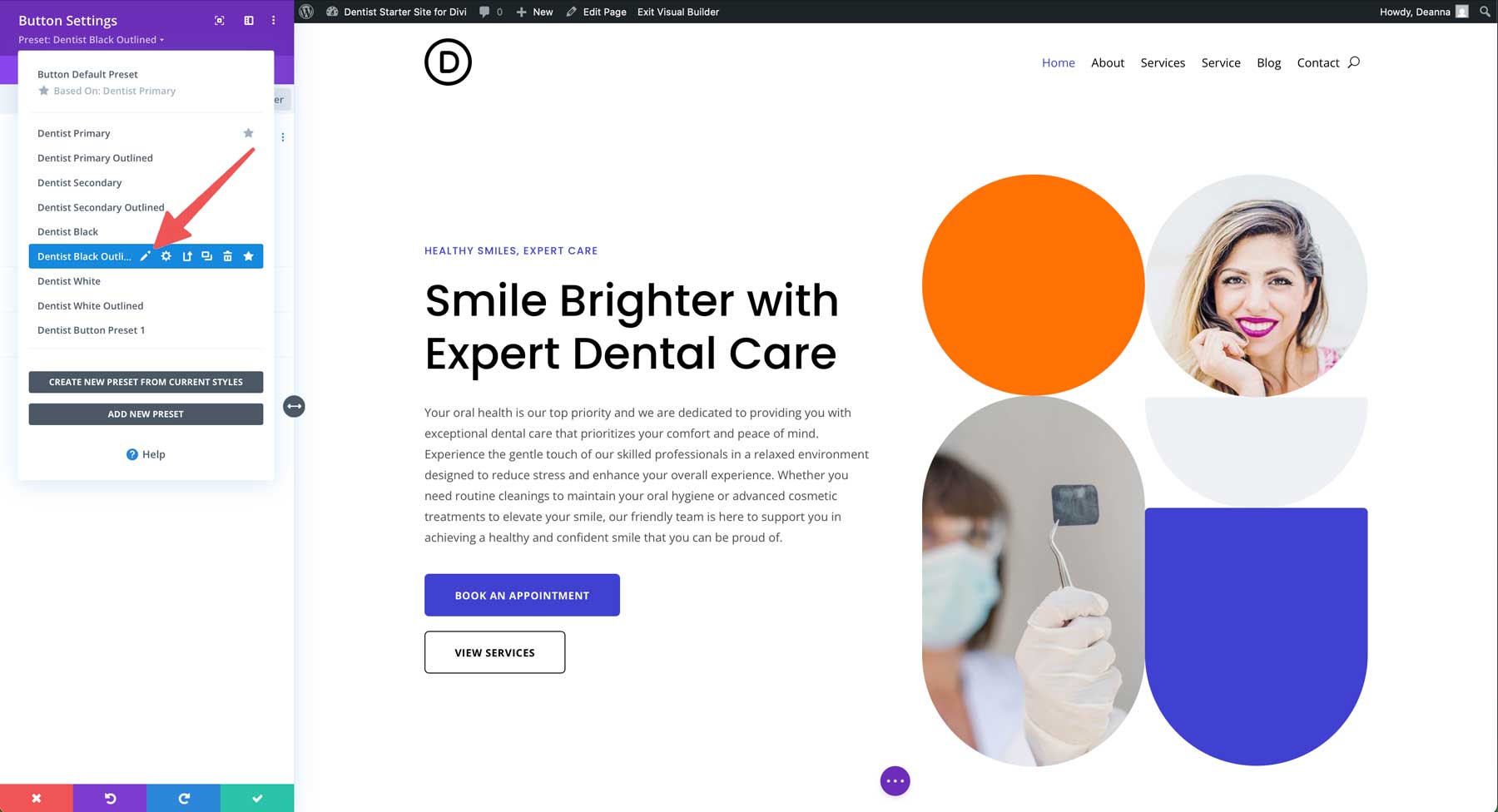 Dentist starter site for Divi