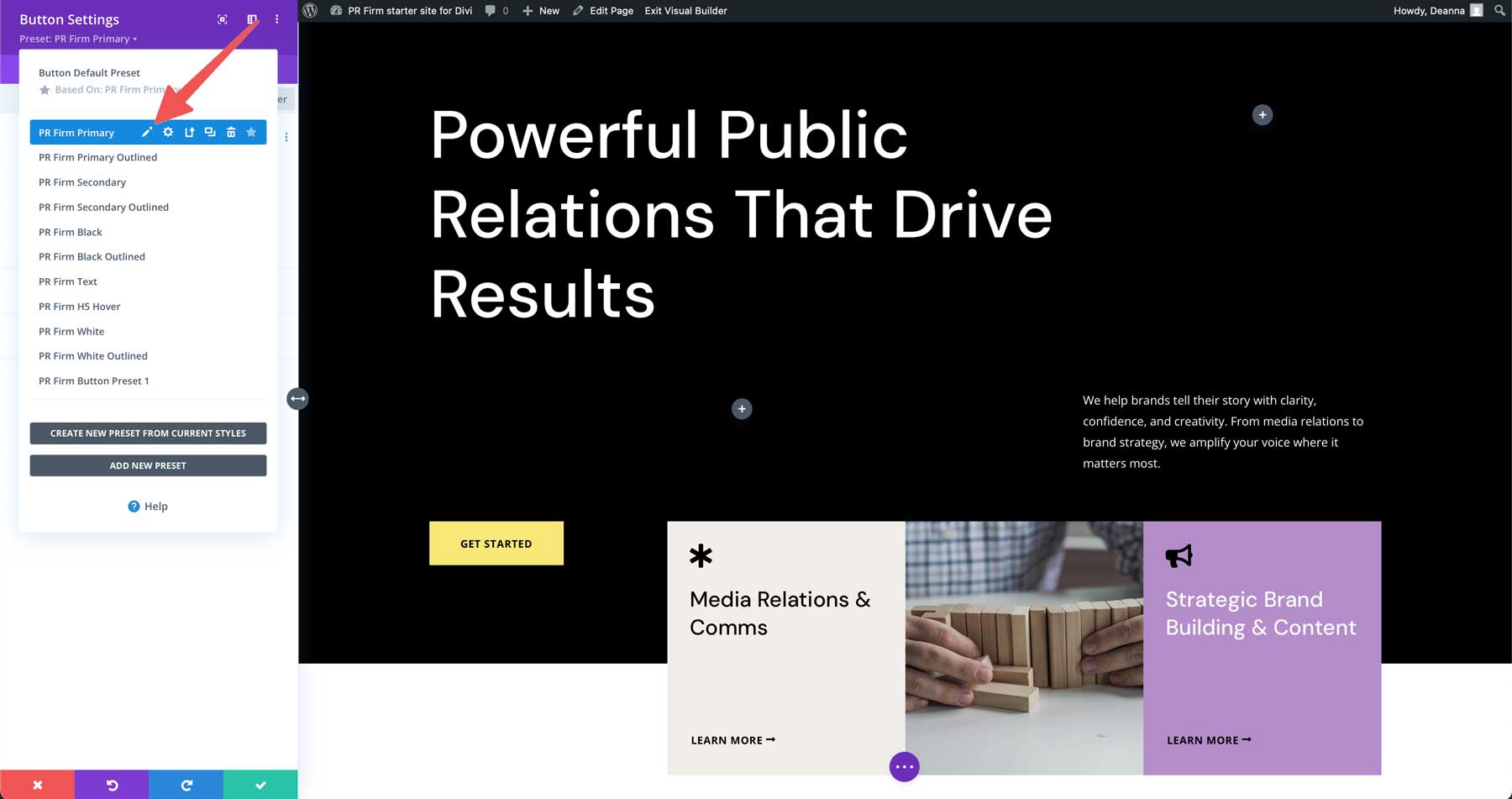PR Firm starter site for Divi