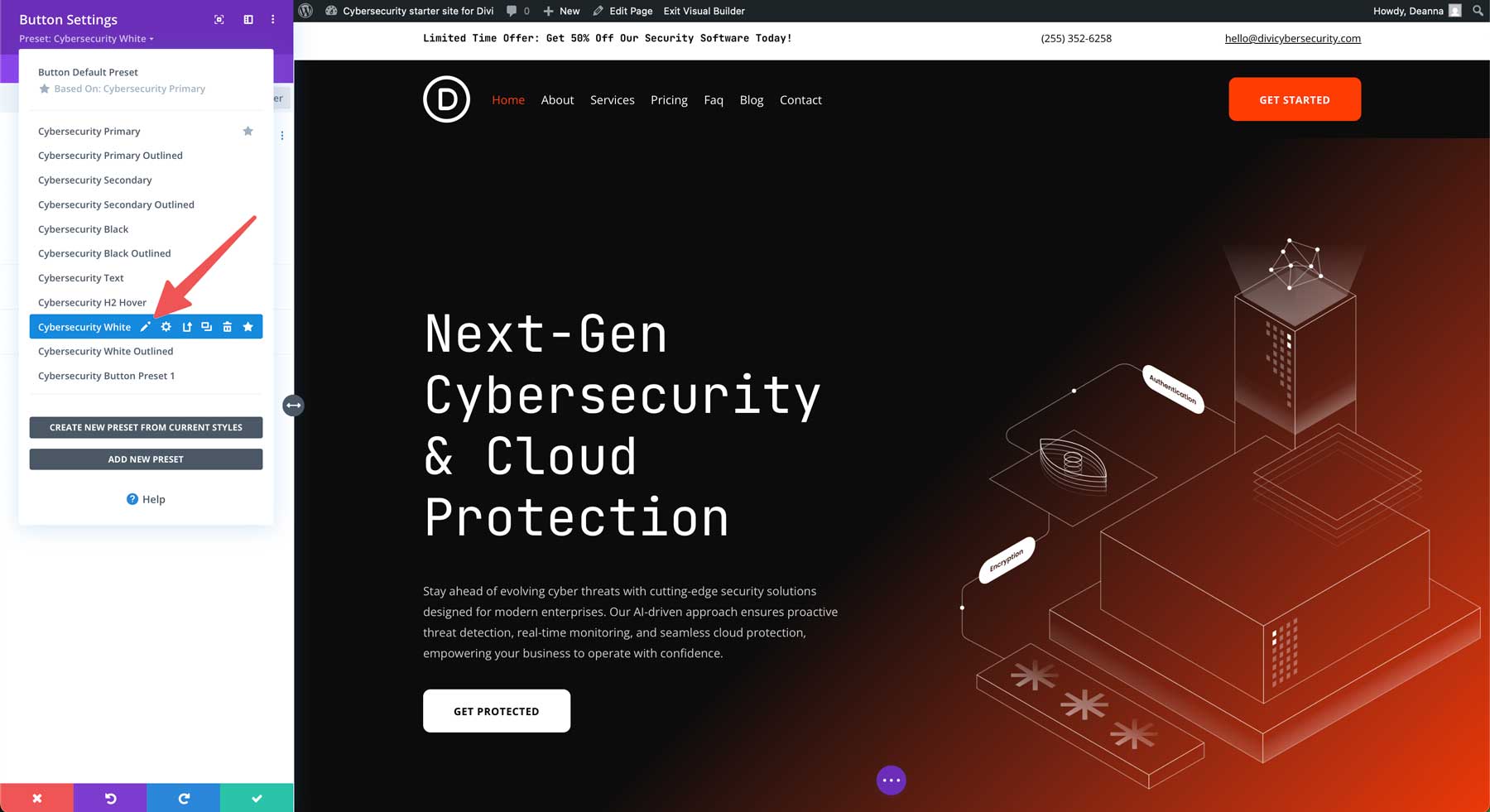 cybersecurity starter site for Divi