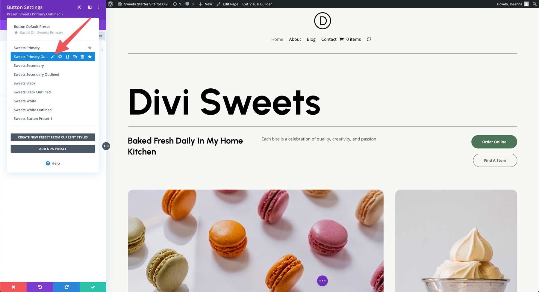 sweets starter site for Divi
