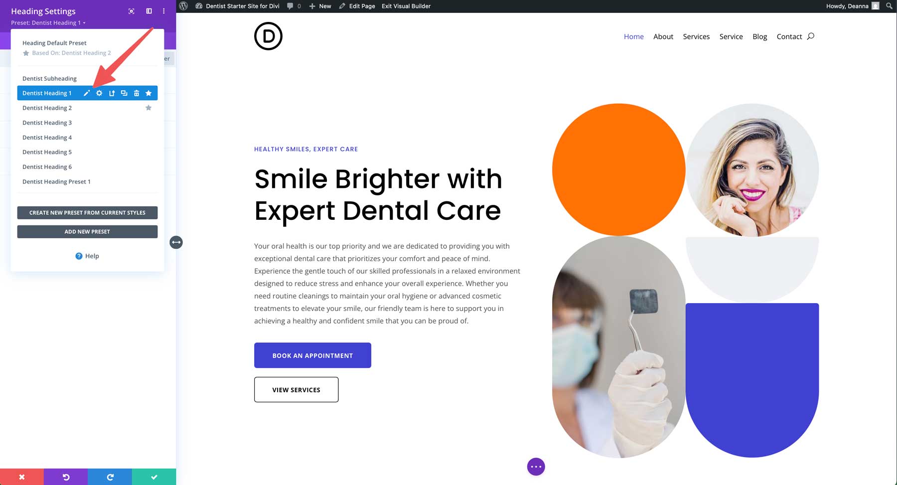 Dentist starter site for Divi