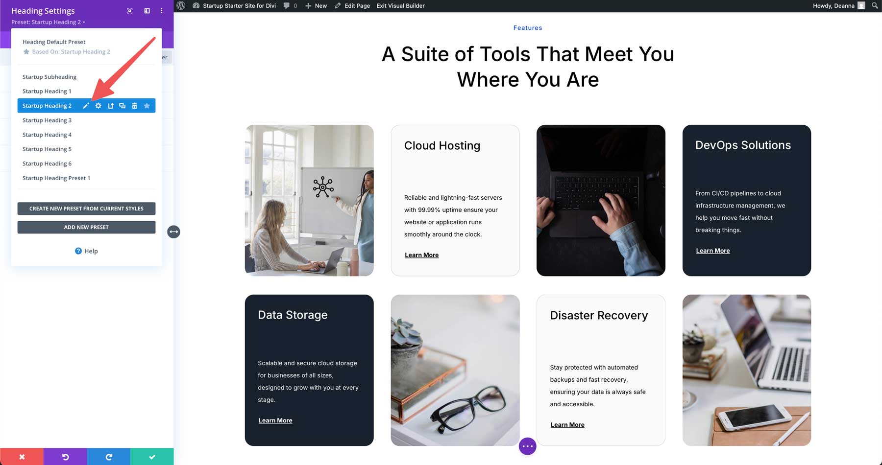 startup starter site for Divi