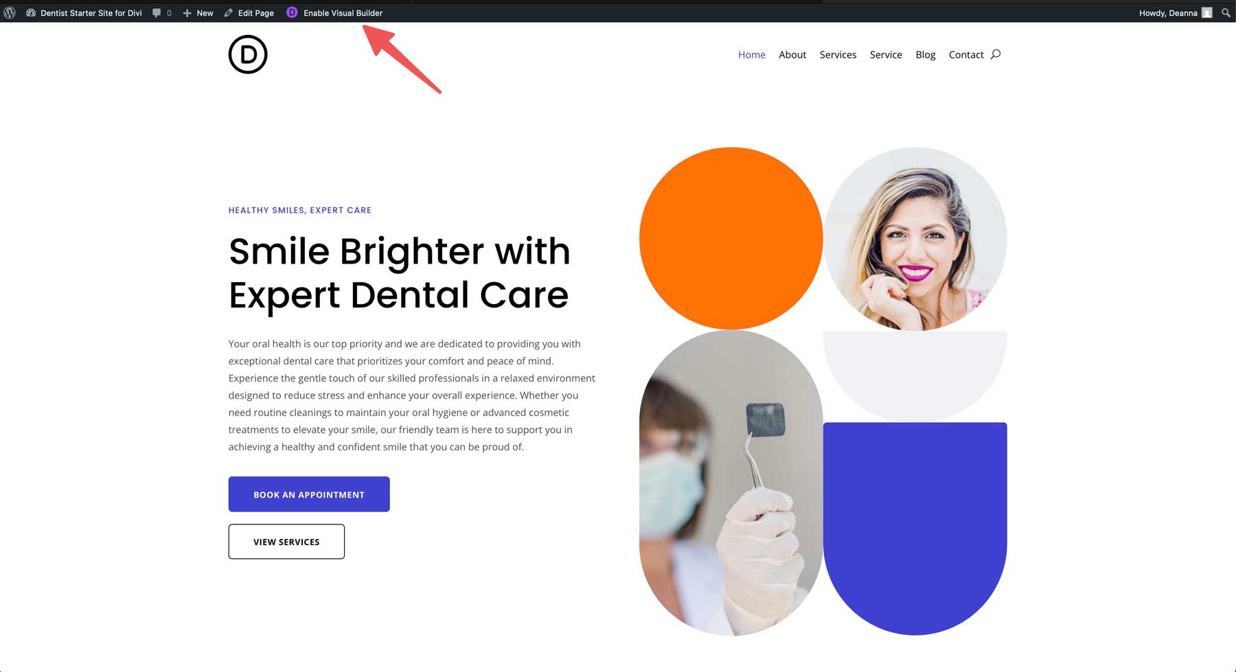 Dentist starter site for Divi
