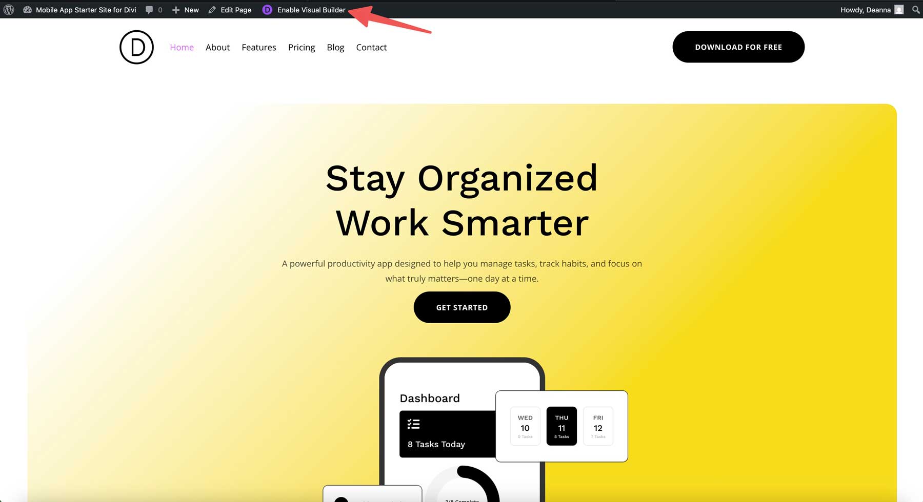 mobile app starter site for Divi