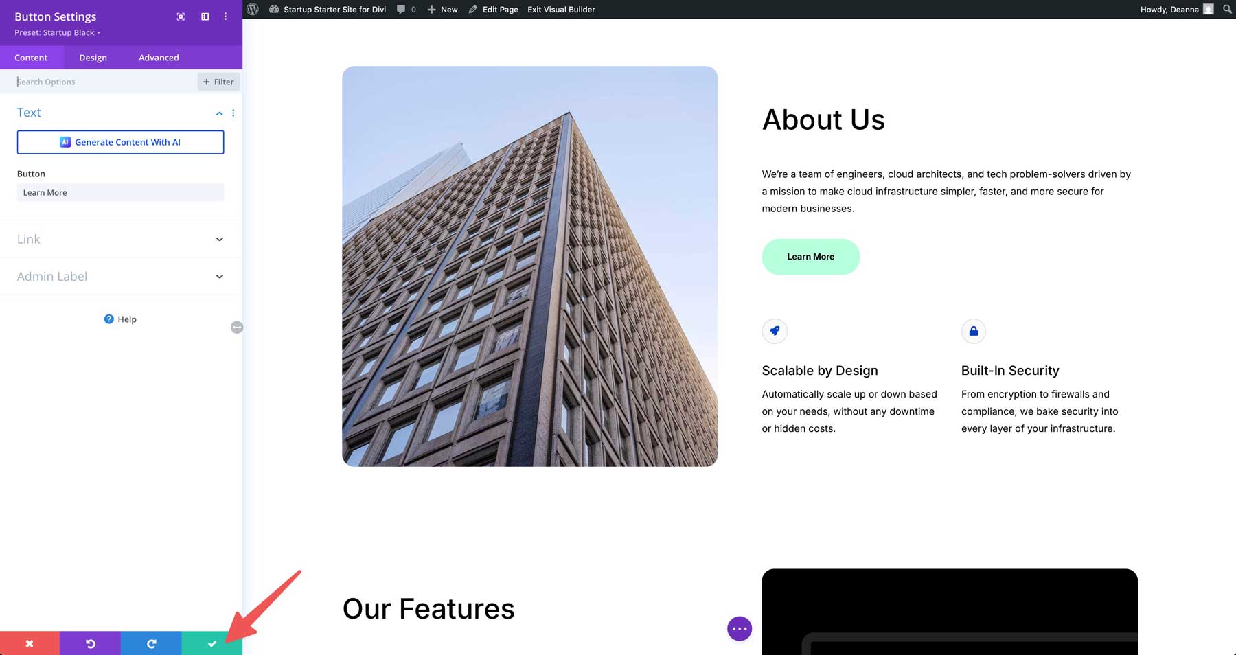 startup starter site for Divi