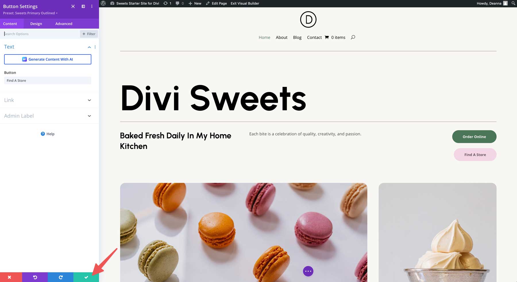 sweets starter site for Divi