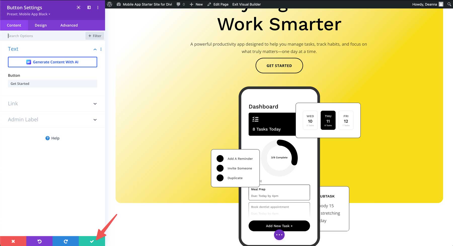 mobile app starter site for Divi