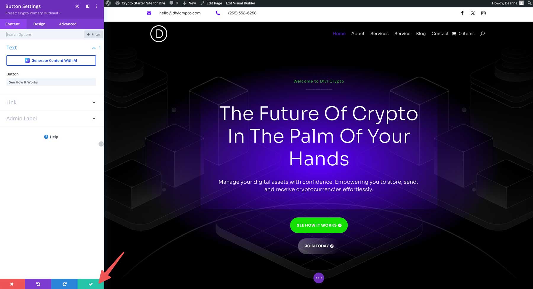 crypto starter site for Divi