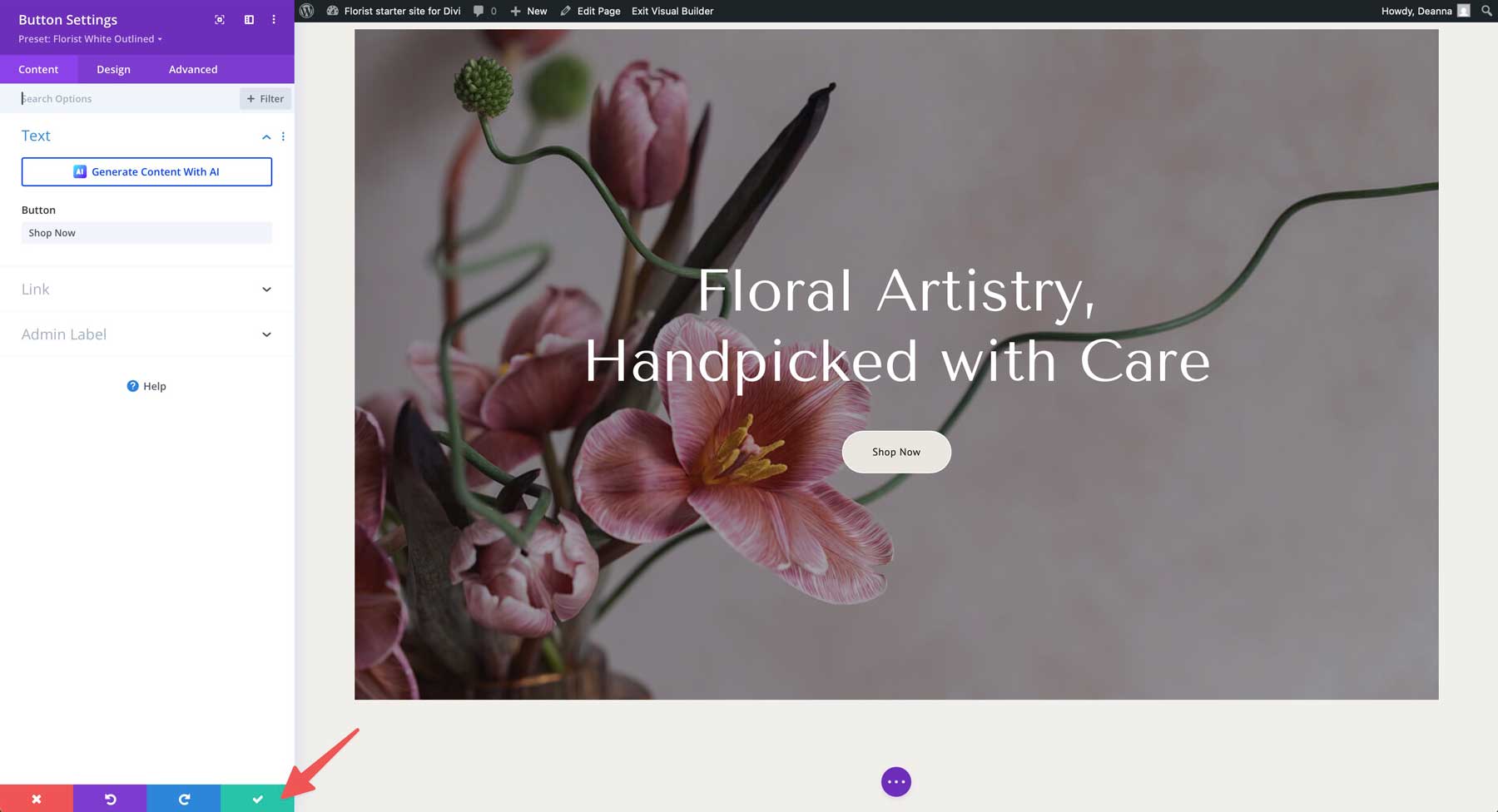 florist starter site for Divi