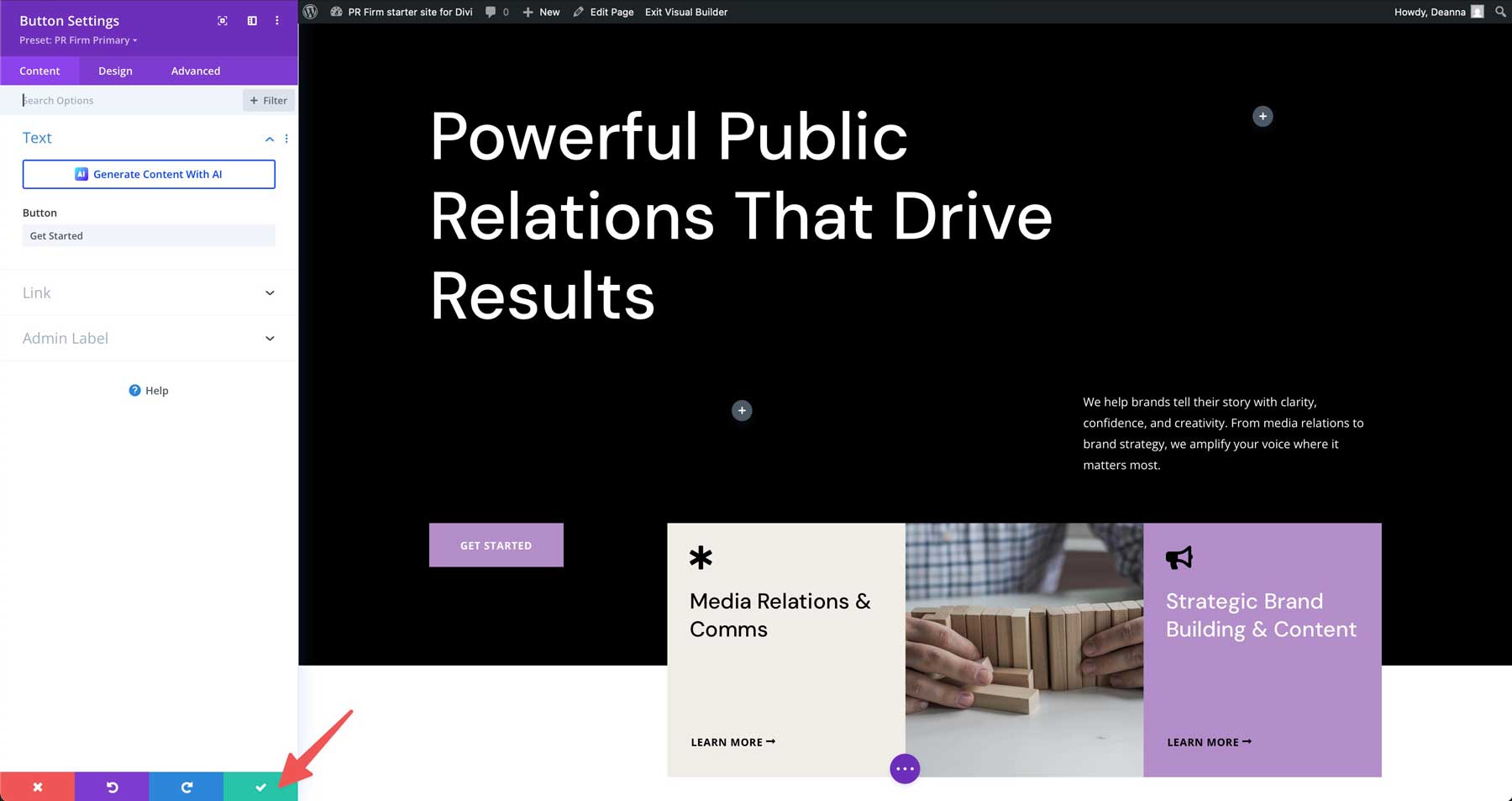 PR Firm starter site for Divi