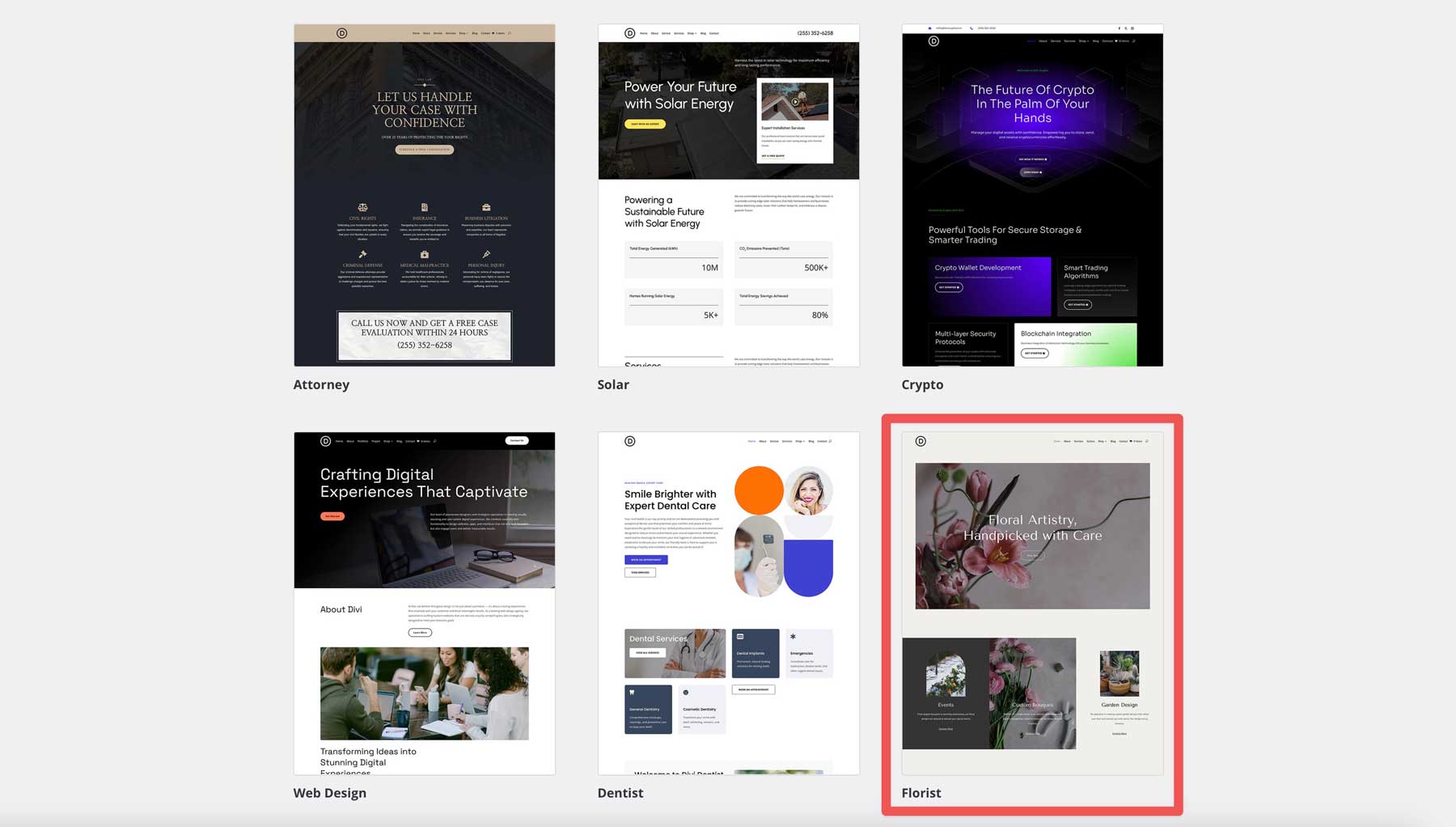 florist starter site for Divi