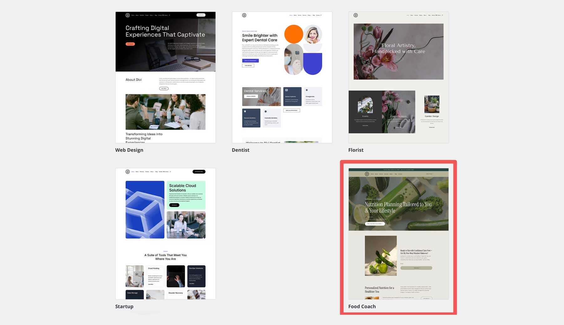 food coach starter site for Divi