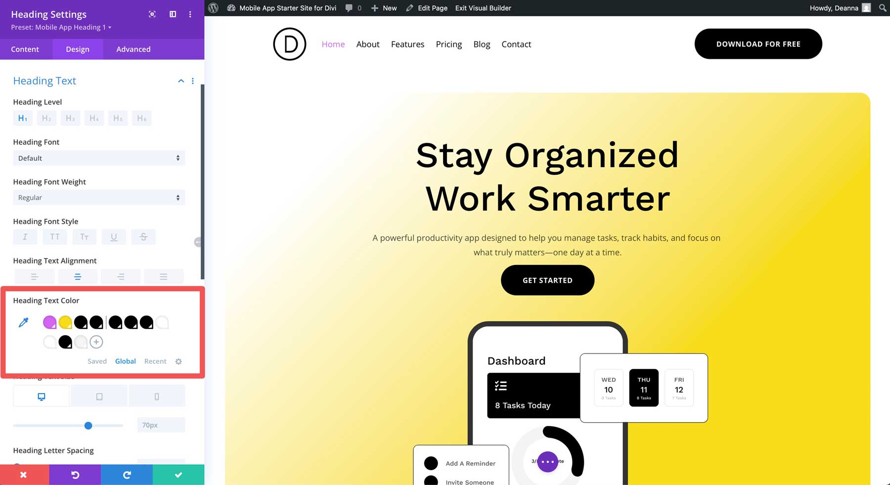 mobile app starter site for Divi