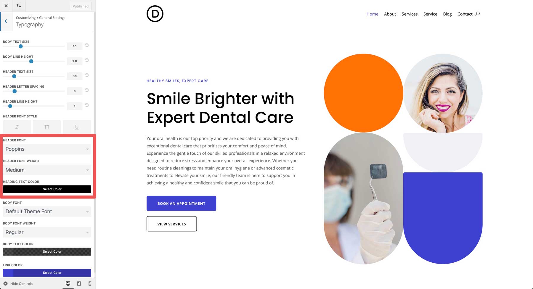 Dentist starter site for Divi