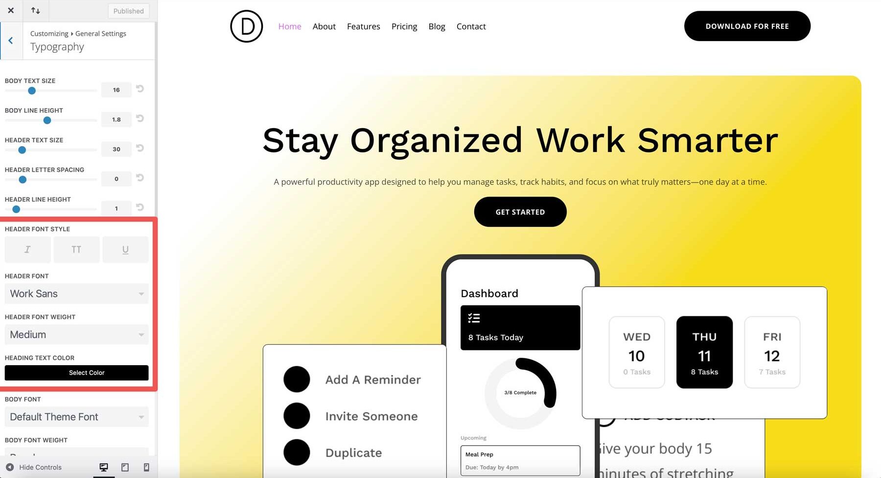mobile app starter site for Divi
