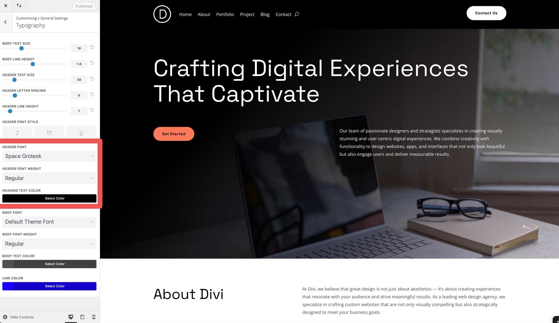 Web Design starter site for Divi
