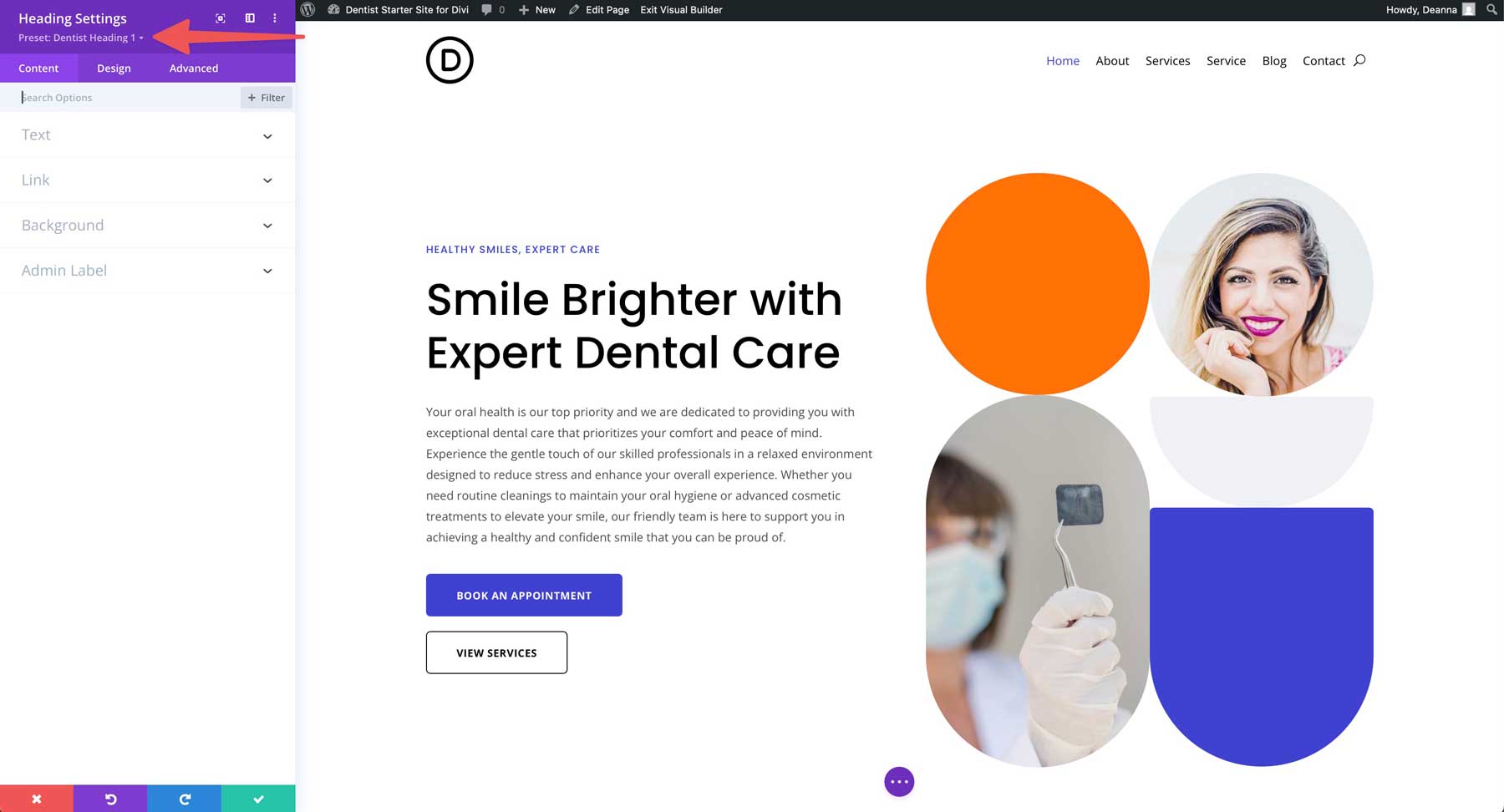 Dentist starter site for Divi