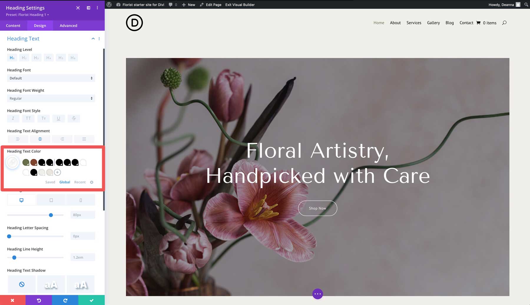 florist starter site for Divi