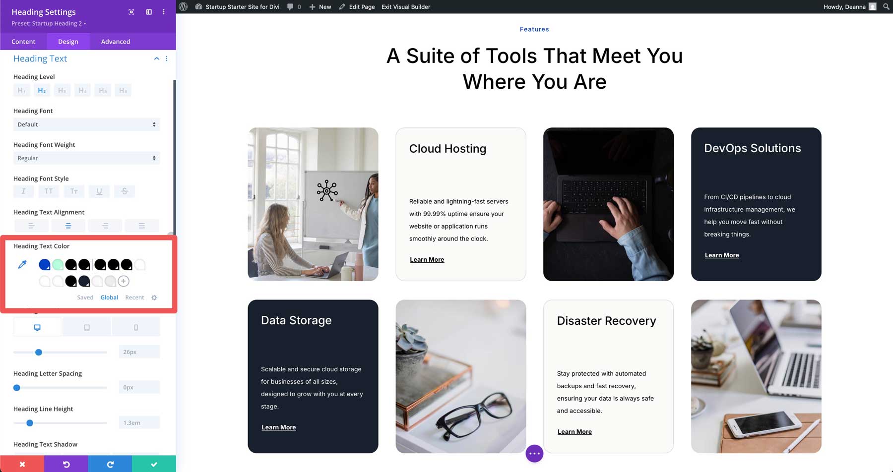 startup starter site for Divi
