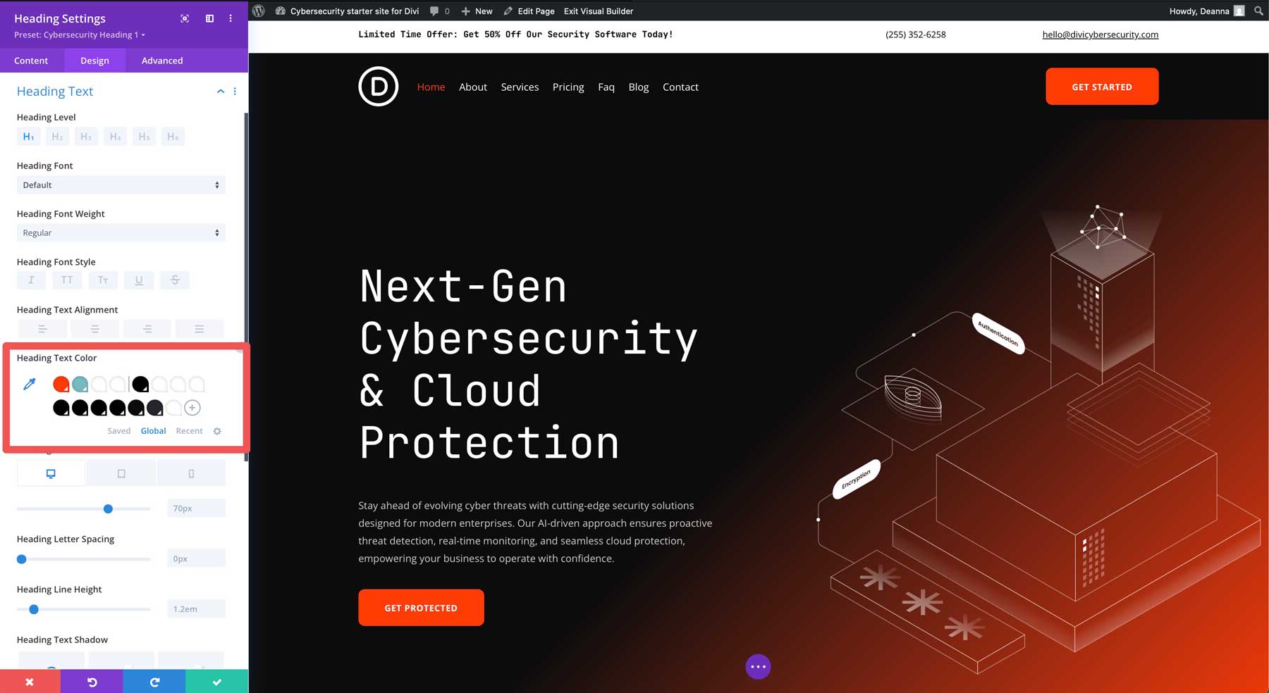 cybersecurity starter site for Divi