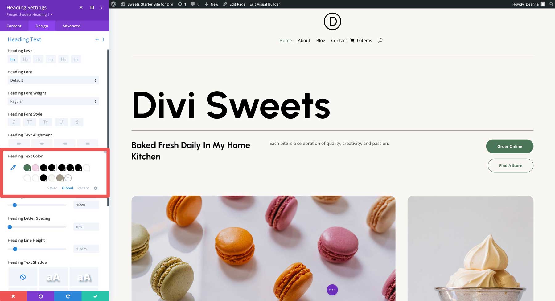 sweets starter site for Divi