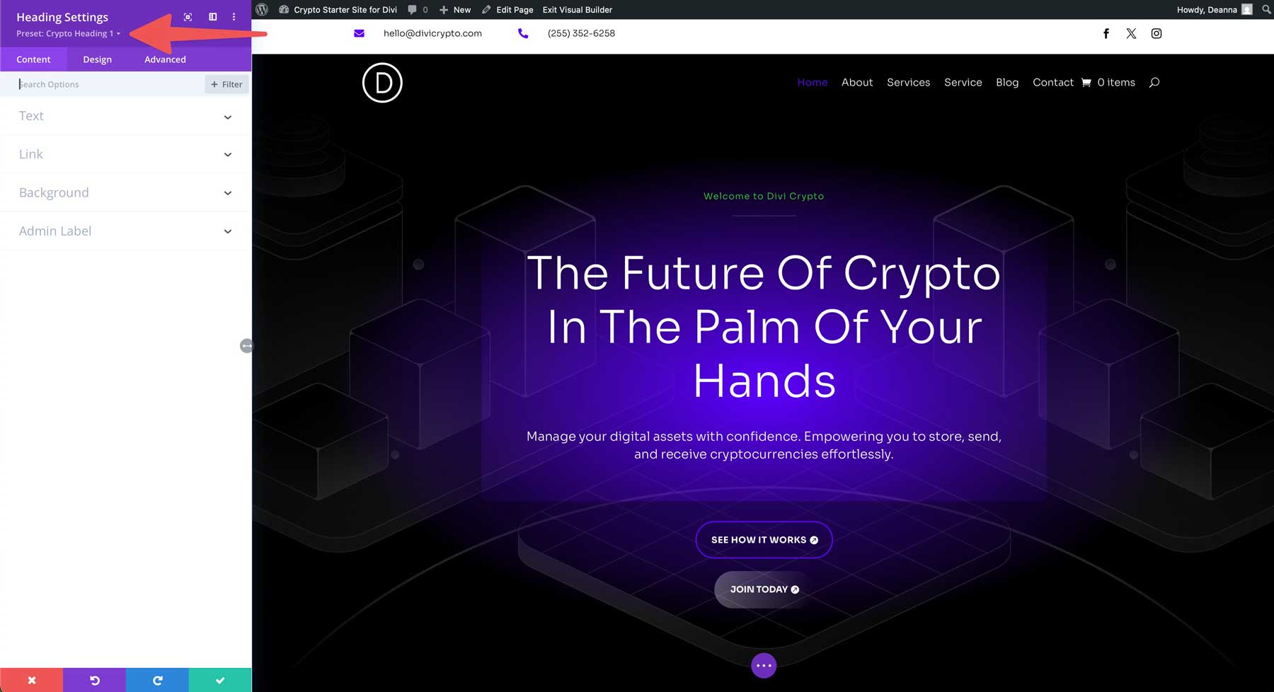 crypto starter site for Divi