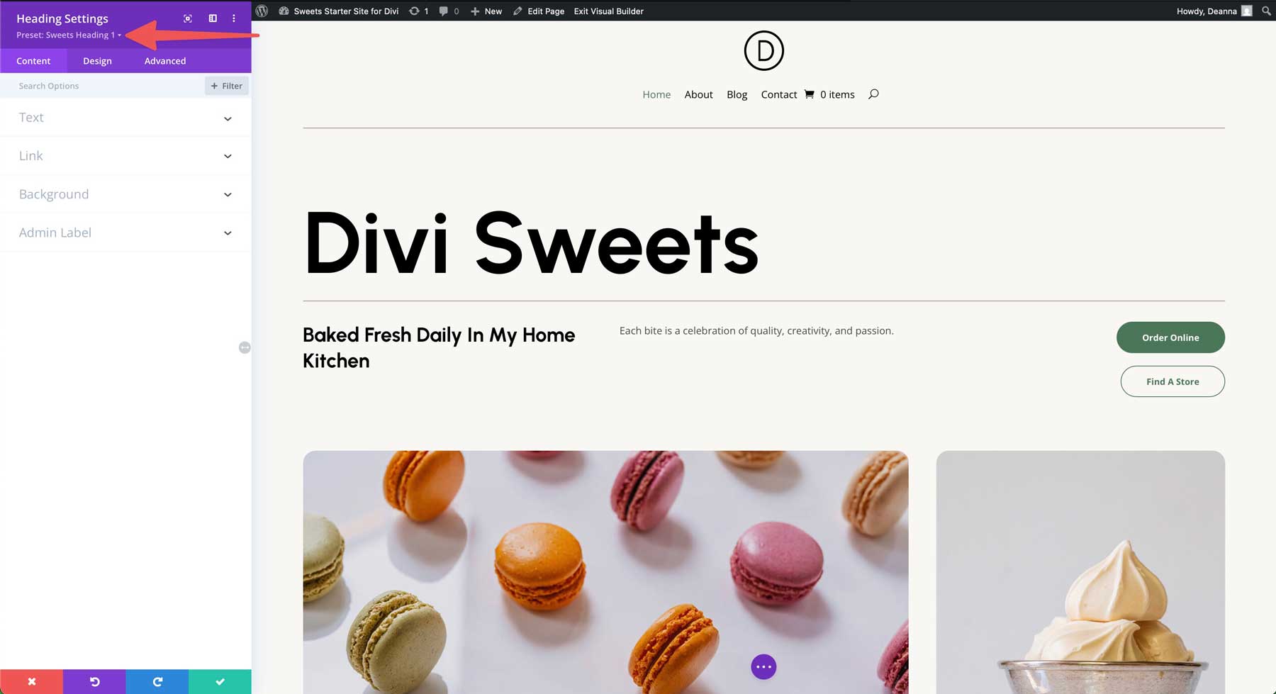 sweets starter site for Divi