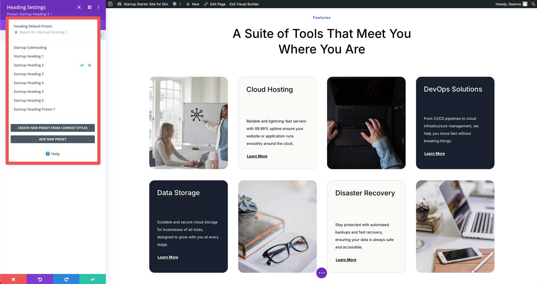 startup starter site for Divi