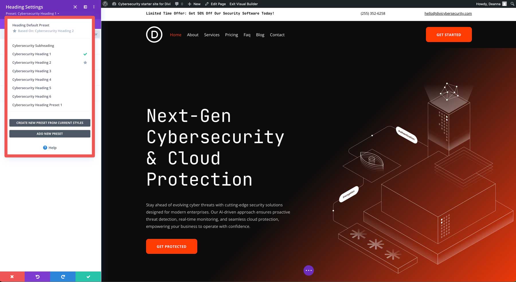 cybersecurity starter site for Divi