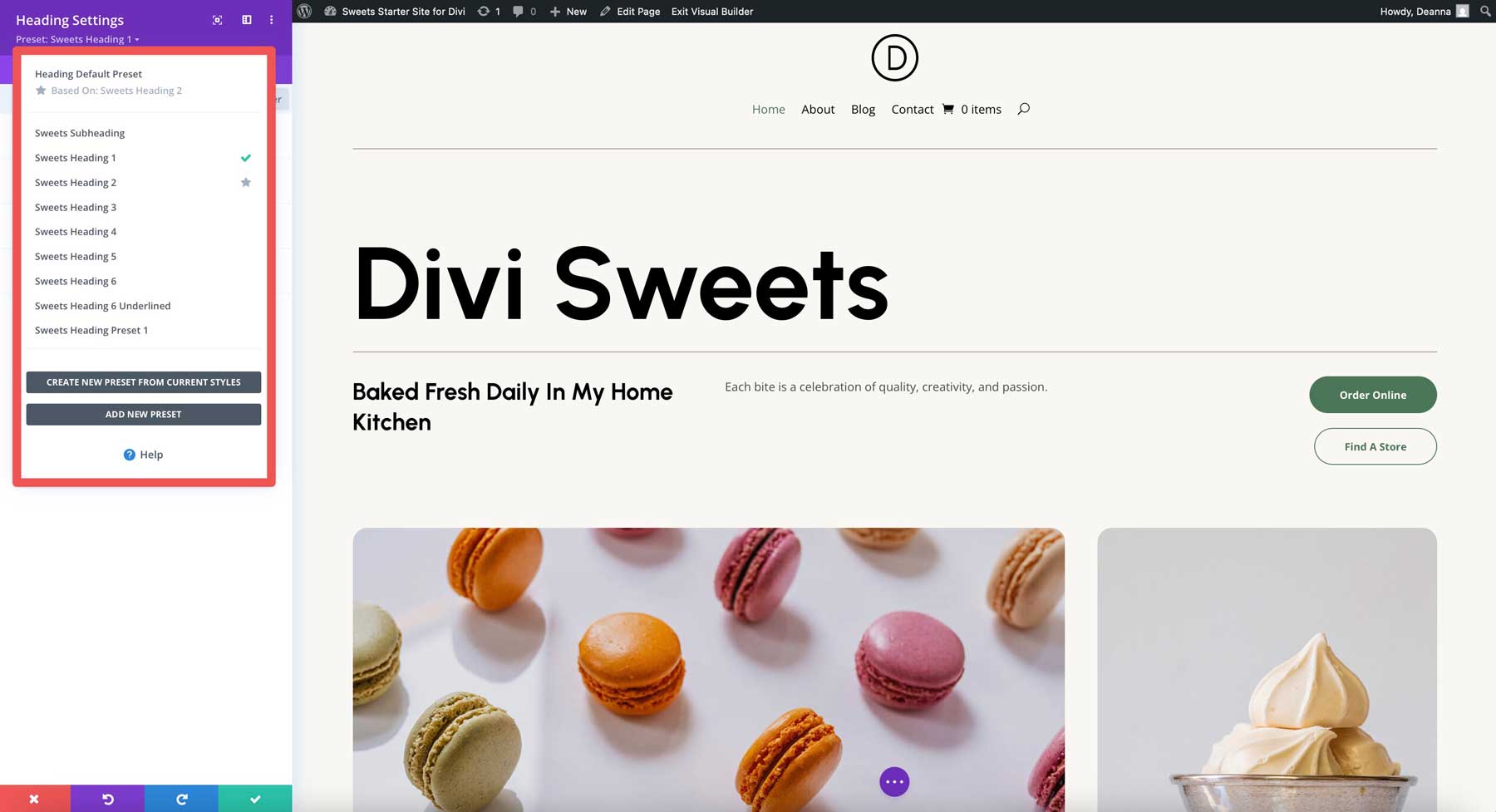 sweets starter site for Divi