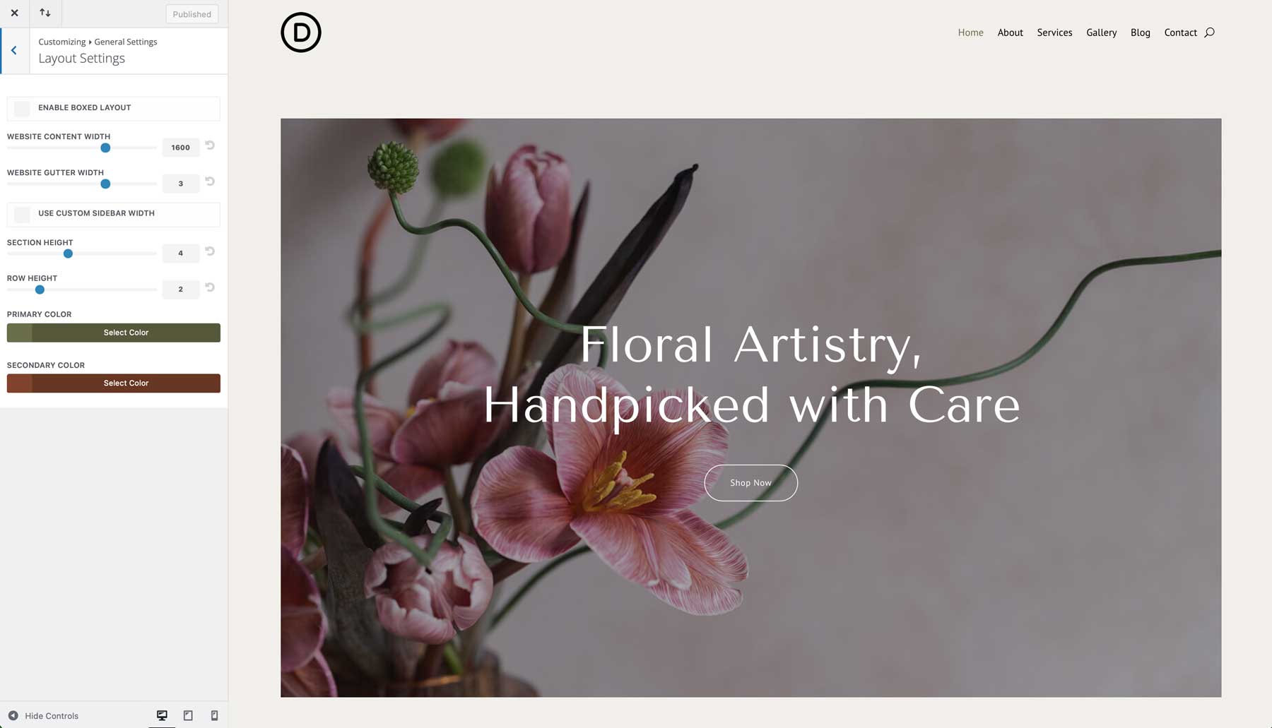 florist starter site for Divi