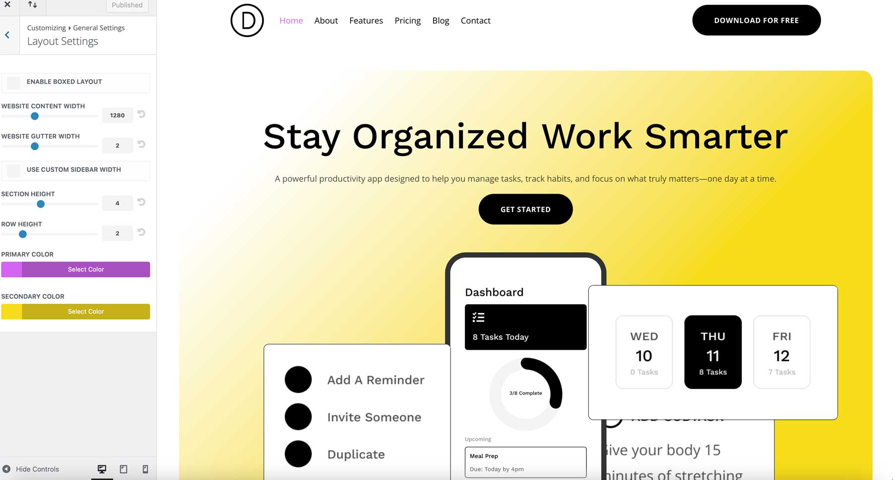 mobile app starter site for Divi