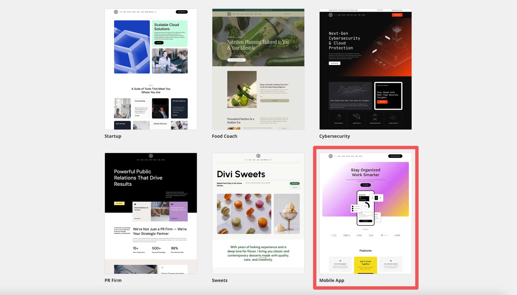 mobile app starter site for Divi