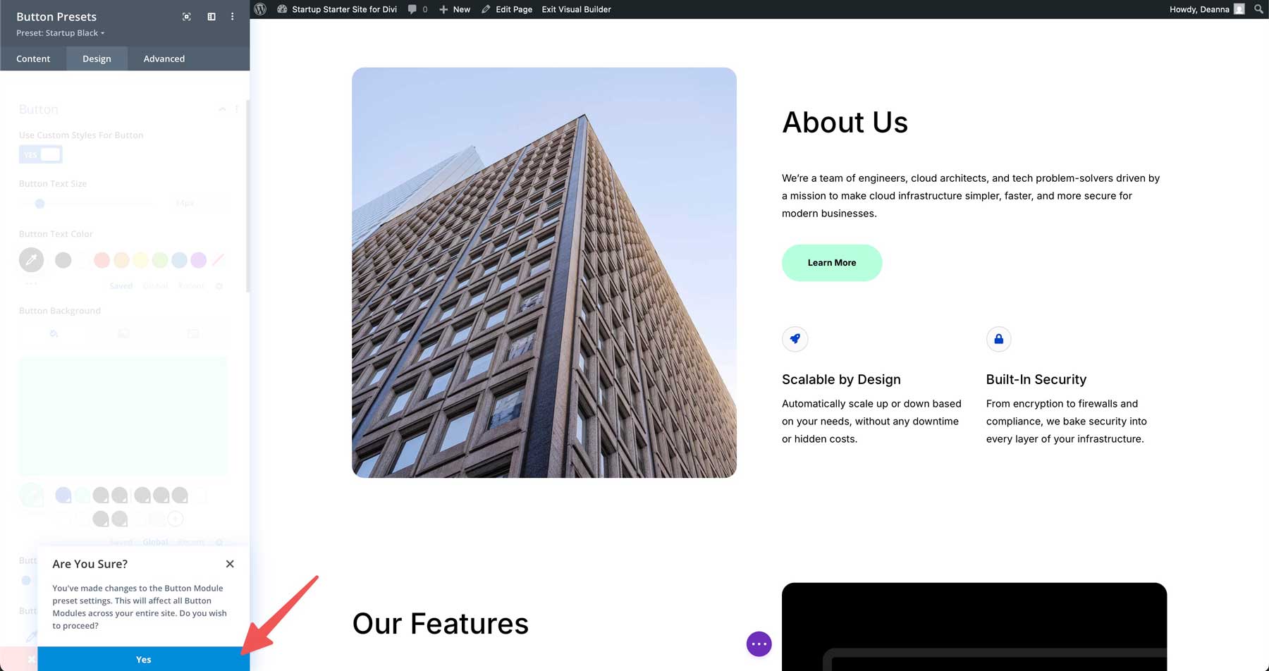 startup starter site for Divi