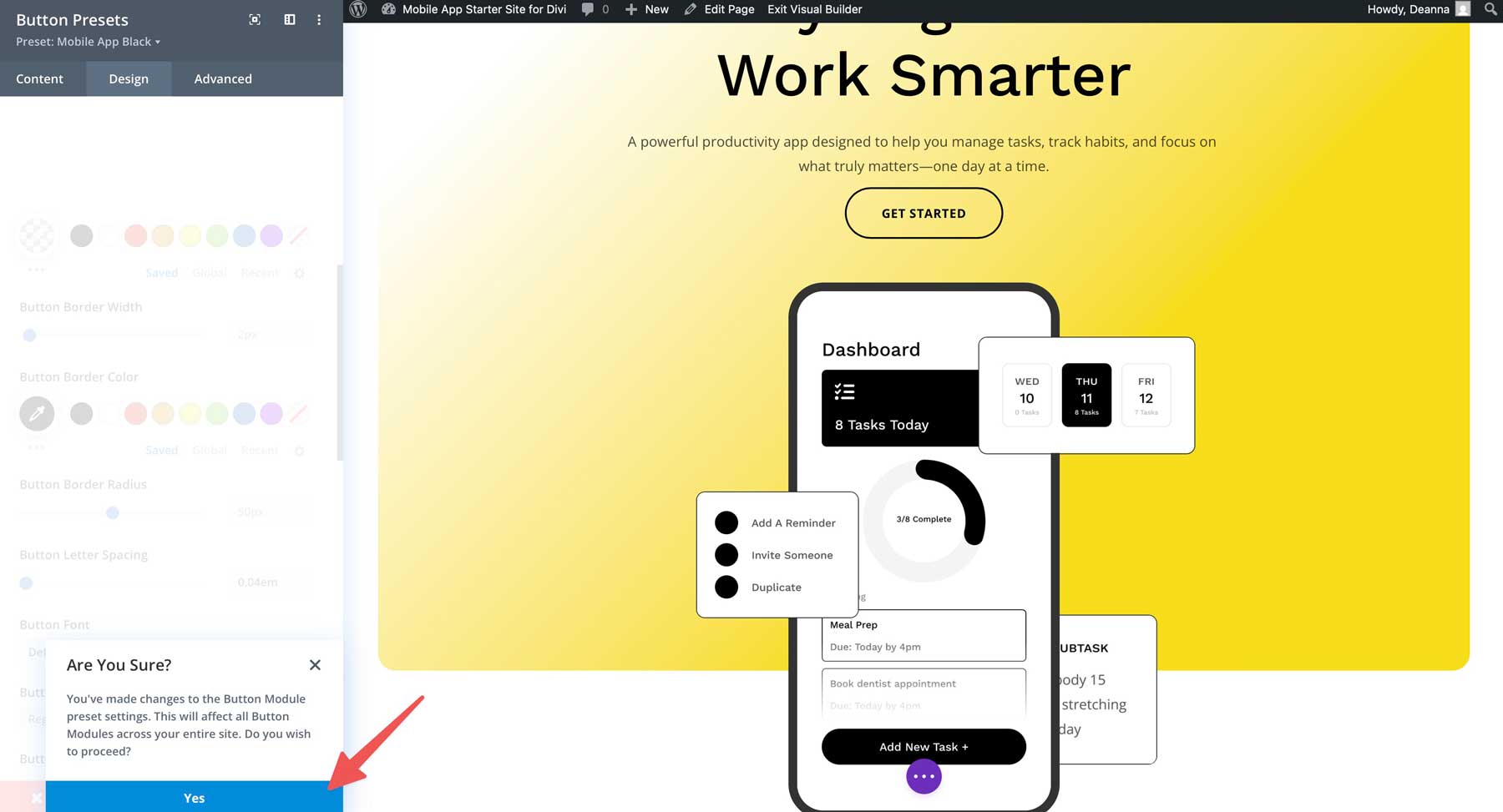 mobile app starter site for Divi