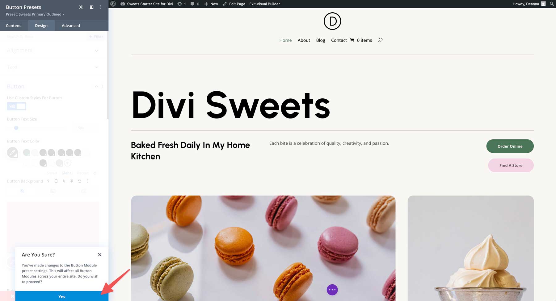 sweets starter site for Divi