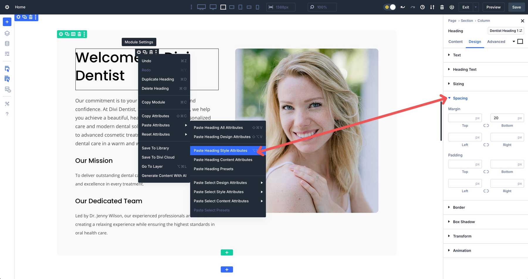 paste module style attributes in Divi 5